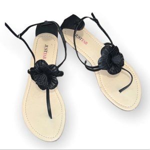 BLACK flower flat sandals size US 7.5